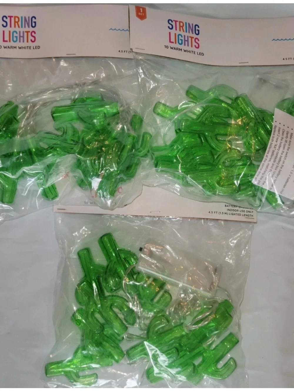 Lot Of 3 Cactus 10ct String Lights Battery Powered Summer Bullseye Playground